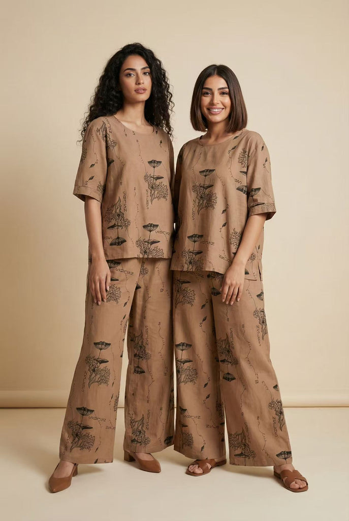 Botanical Print Linen-Blend Co-Ord Set (Multiple Pattern Options)