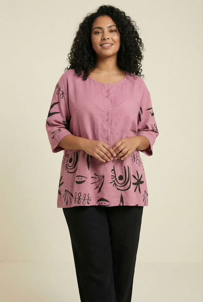 Linen-Blend Henley Top