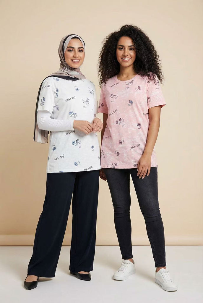Botanical Script Print Short-Sleeve Tee (4 Color Options)