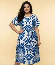 Load image into Gallery viewer, Art Deco Motif Belted Midi Dress (3 Color Options)