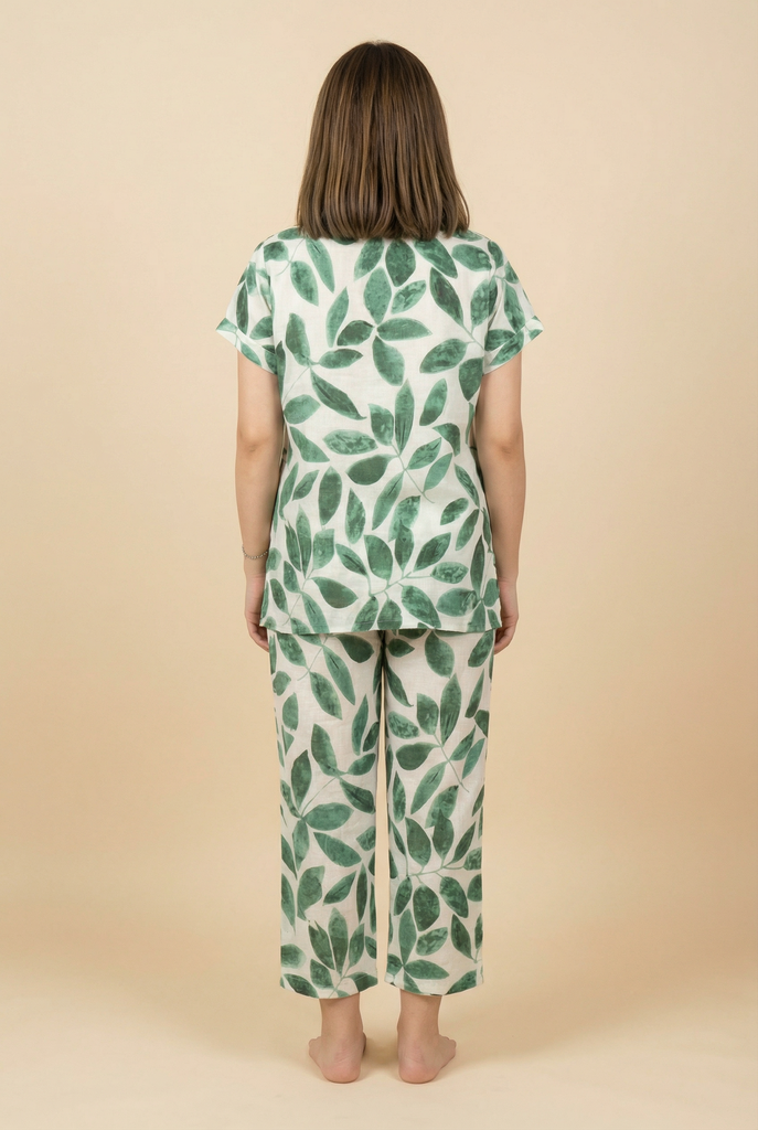 Watercolor Leaf-Pattern Modest Loungewear Set (4 Color Options)