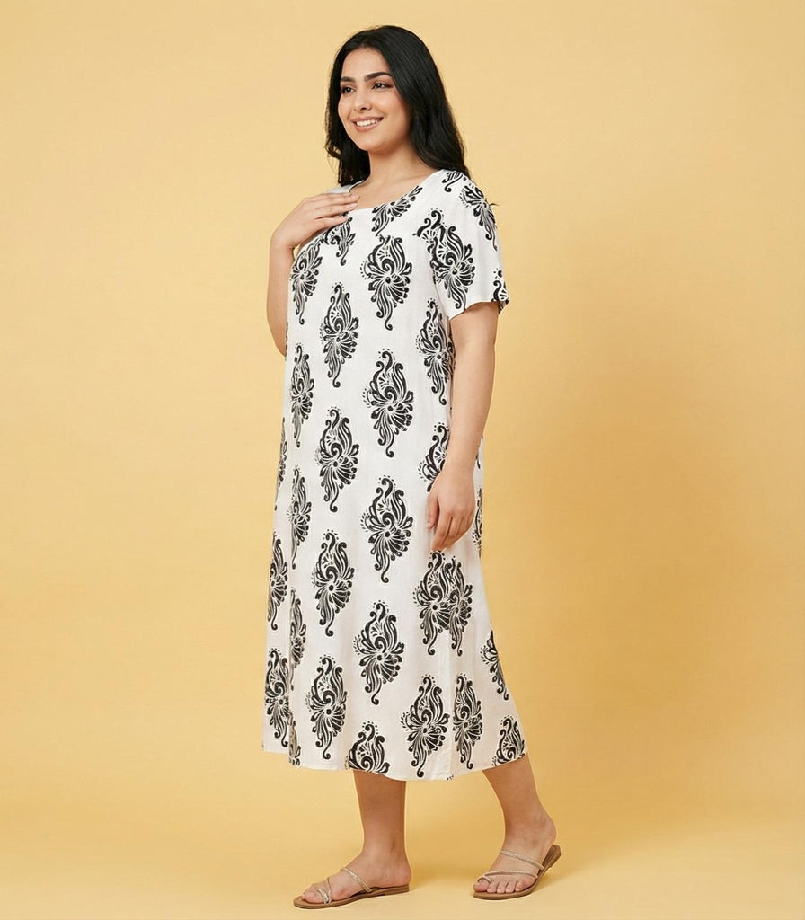 Paisley-Pattern Modest Midi Dress (5 Color Options)