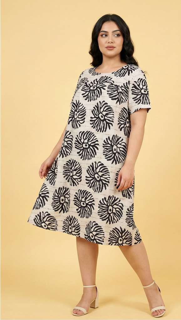 Botanical-Print Loose-Fit Midi Dress (4 Color Options)