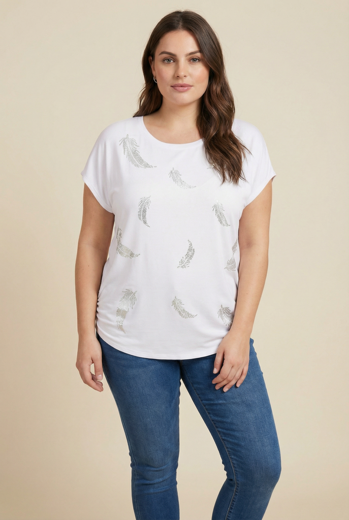 Sequin Feather Embellished Relaxed Tee (4 Color Options)