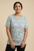 Load image into Gallery viewer, Striped Floral Embroidered Short-Sleeve Tee