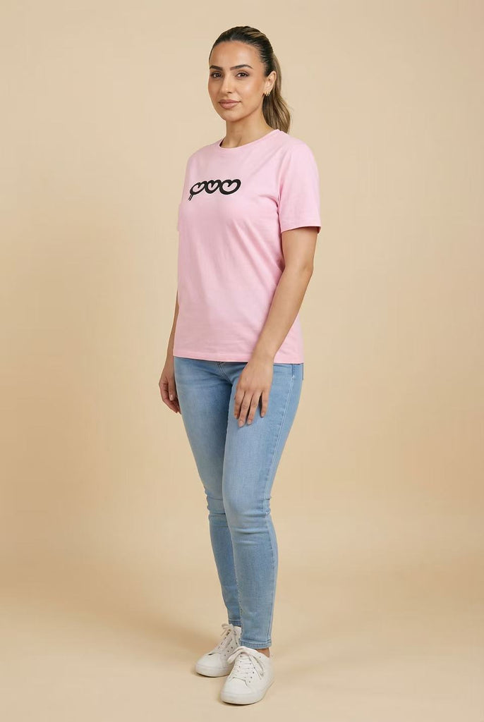 Pink Heart-Embroidered Short-Sleeve Tee
