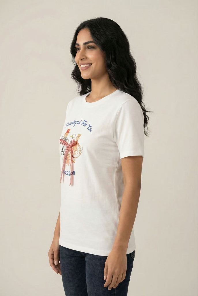 Whimsical Character Print & Bow-Appliqué Short-Sleeve Tee (Multiple Color Options)