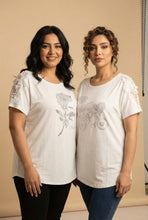Load image into Gallery viewer, Rhinestone &amp; Lace-Appliqué Short-Sleeve Tee