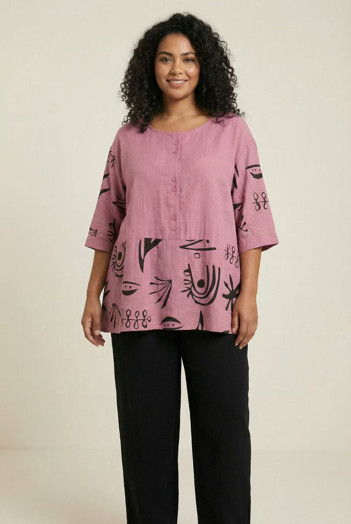 Linen-Blend Henley Top