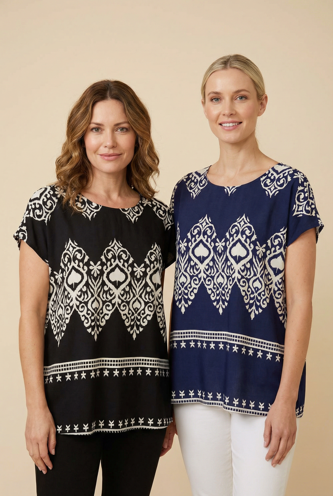 Ikat-Pattern Tunic Blouse (4 Color Options)