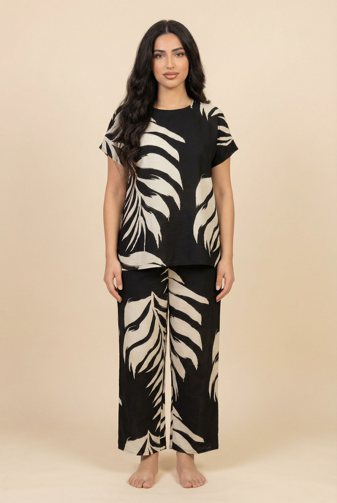Tropical Palm Leaf Modest Loungewear Set (3 Color Options)