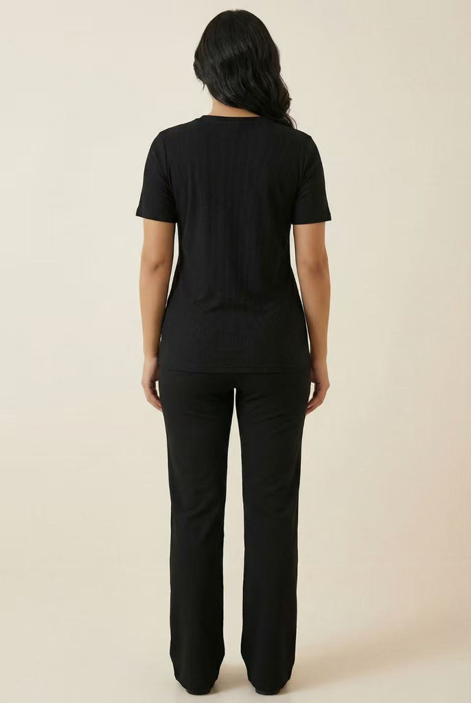 Ribbed Bow Rhinestone Short-Sleeve Tee (Multiple Color Options)
