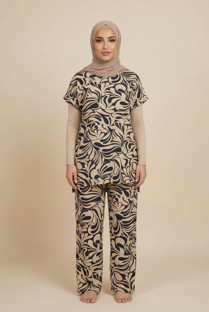 Organic Swirl-Pattern Modest Loungewear Set