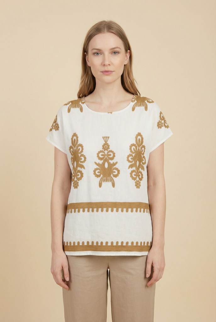 Ethnic Motif Embroidered Blouse (4 Color Options)