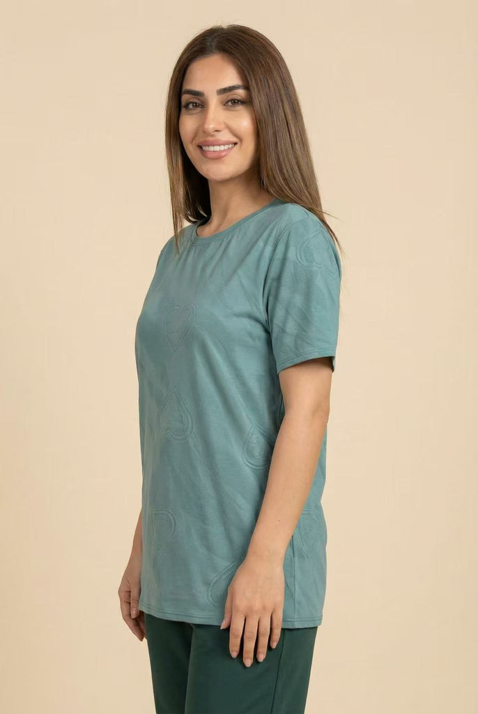 Heart-Embossed Short-Sleeve Tee (Multiple Color Options)