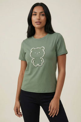 Pearl Embellished Short-Sleeve Tee (Multiple Colors Available)