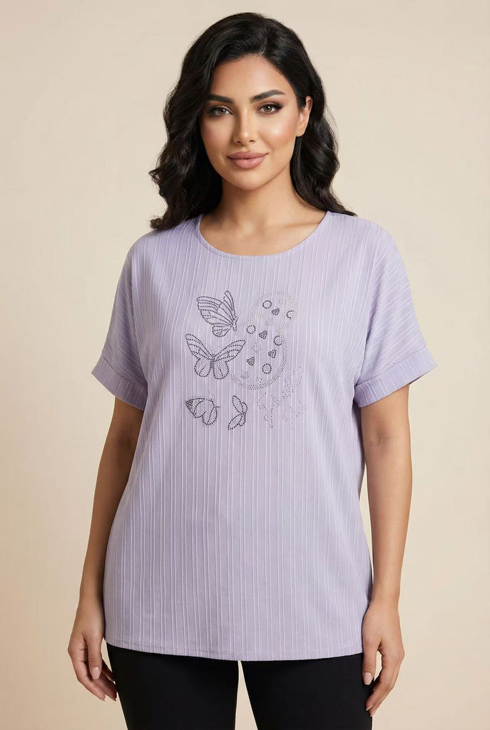 The Delicate Rhinestone Vertical Stripe Crew Neck Tee (Multi-Color Options)