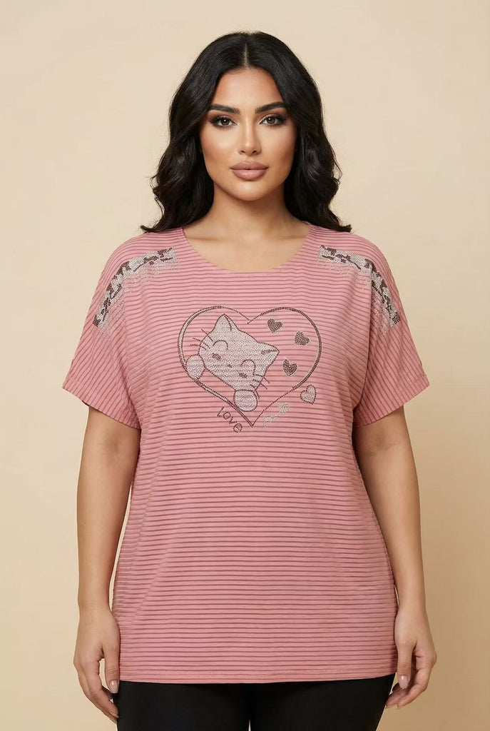 The Rhinestone-Embellished Striped Dolman Tee (Multi-Color Options)