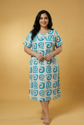 Geometric Spiral-Pattern Loose-Fit Midi Dress (5 Color Options)