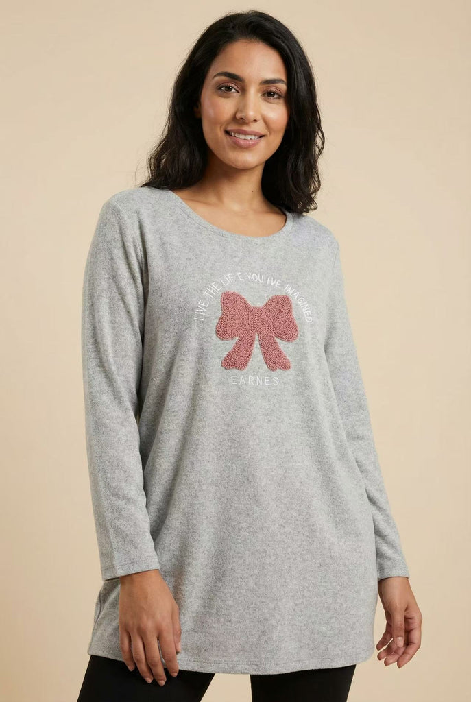 The Textured Pink Bow Longline Tunic (Multi-Color Options)