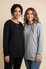 Load image into Gallery viewer, Heart-Embossed Textured Crew Neck Sweatshirt