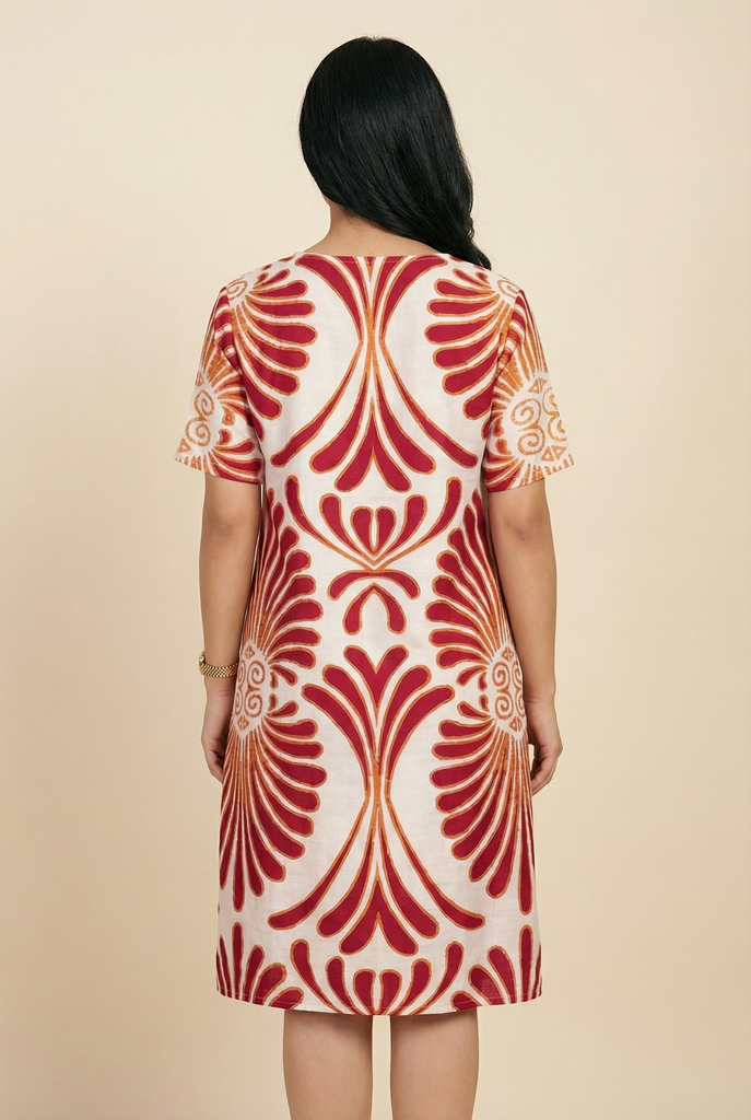 Art Deco Motif Loose-Fit Midi Dress (4 Color Options)