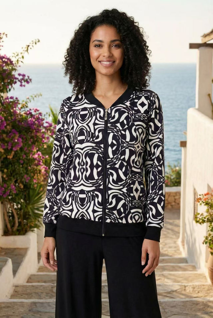 The Abstract Geometric Zip-Up Bomber Jacket