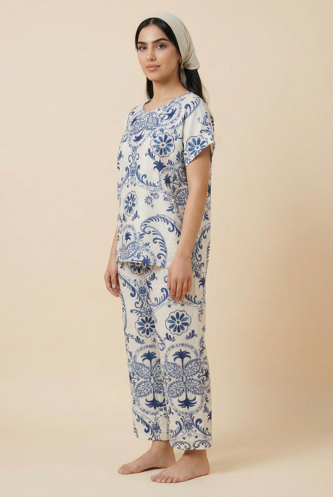 Mosaic-Pattern Modest Loungewear Set (2 Color Options)