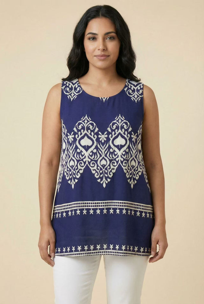 Sleeveless Border Print Tunic Top