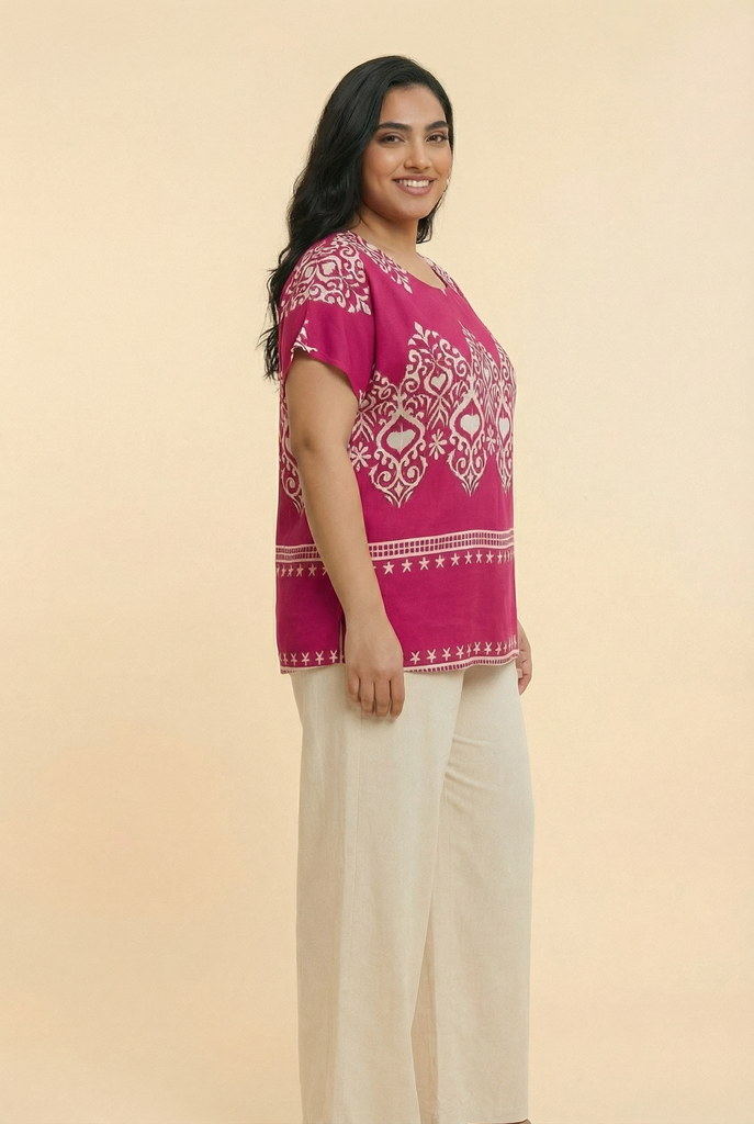 Ikat-Pattern Tunic Blouse (4 Color Options)