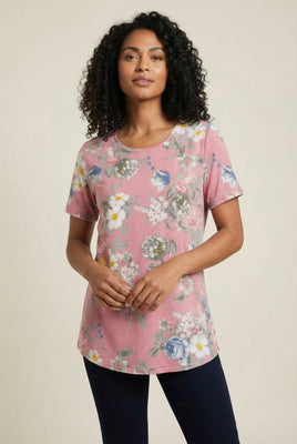 Curved Hem Floral Print Short-Sleeve Tee