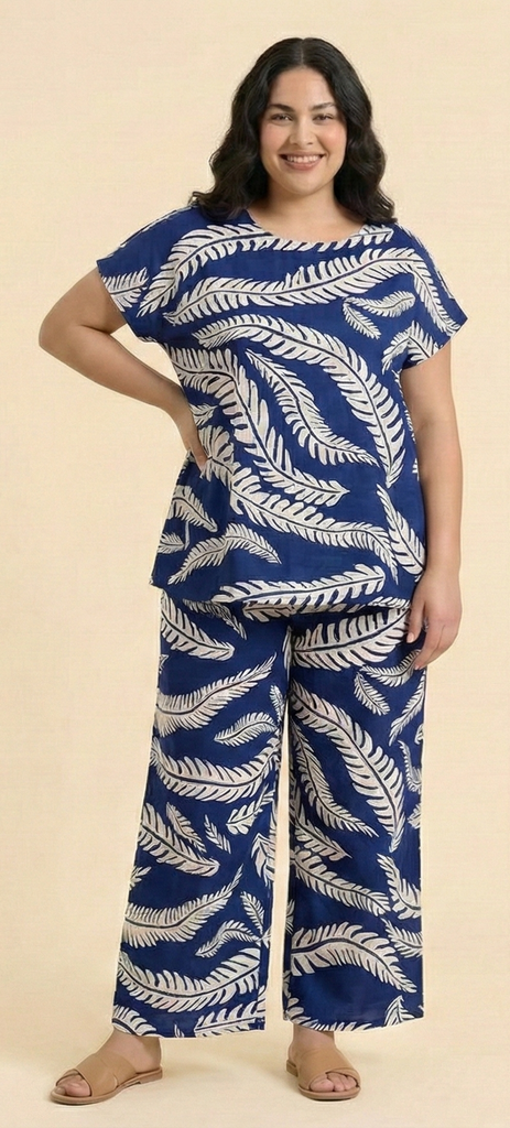 Tropical Fern-Pattern Modest Loungewear Set (4 Color Options)