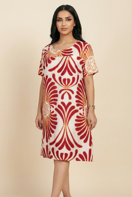 Art Deco Motif Loose-Fit Midi Dress (4 Color Options)