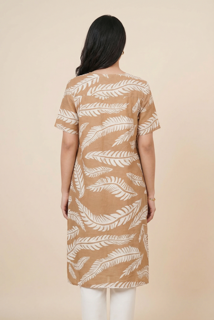 Fern-Print Modest Tunic Dress(4 Color Options)