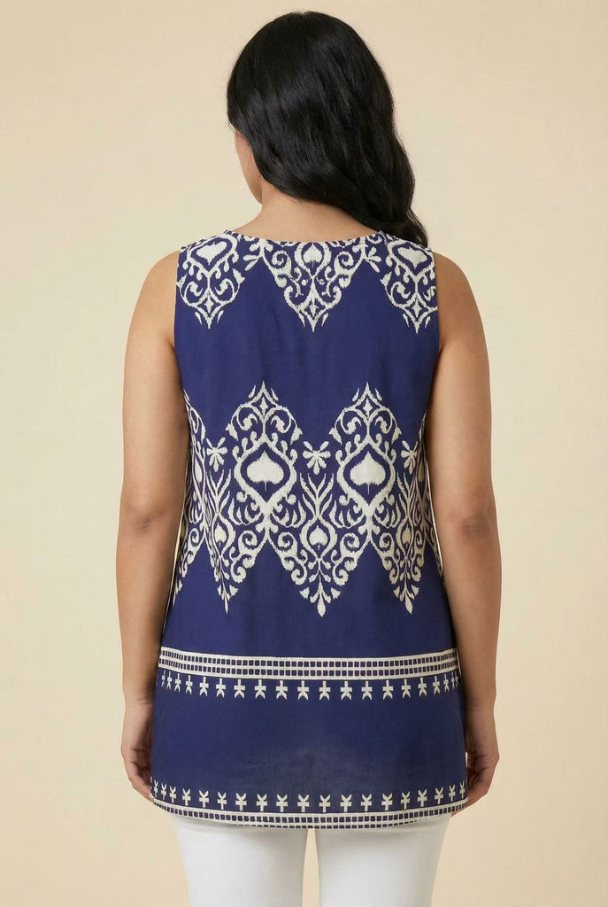 Sleeveless Border Print Tunic Top