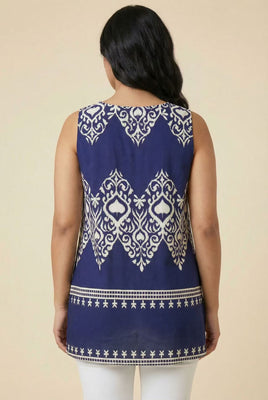 Sleeveless Border Print Tunic Top