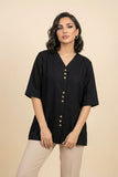 Linen-Blend V-Neck Button-front Top (Multiple Colors Available)