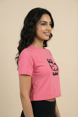 The Cute Crouching Rabbit Embroidered Cropped Tee (Multi-Color Options)