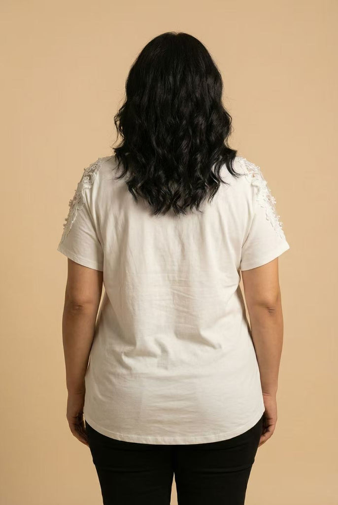 Rhinestone & Lace-Appliqué Short-Sleeve Tee