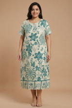 Load image into Gallery viewer, Tropical Botanical-Print Plus-Size Midi Dress (3 Color Options)