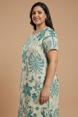Tropical Botanical-Print Plus-Size Midi Dress (3 Color Options)
