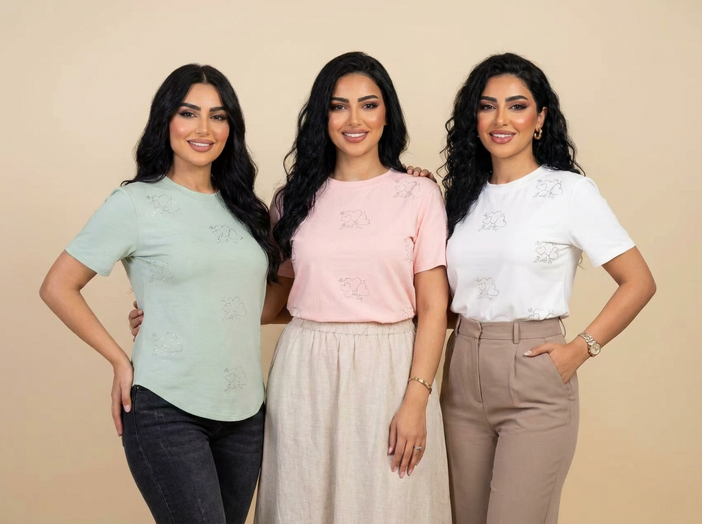 Diamond Cloud Embellished Casual Tee (6 Color Options)