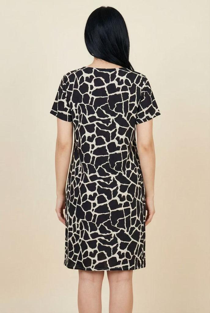 Short-Sleeve Abstract Print Shift Dress (Multiple Styles Available)
