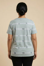 Load image into Gallery viewer, Striped Floral Embroidered Short-Sleeve Tee