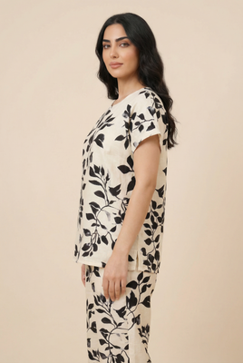 Botanical Leaf-Pattern Loungewear Set (3 Color Options)