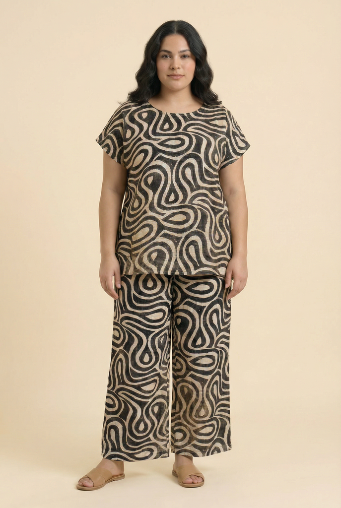 Organic Wave-Pattern Modest Loungewear Set (4 Color Options)