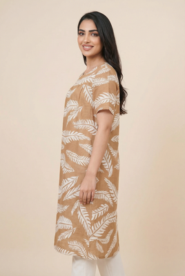 Fern-Print Modest Tunic Dress(4 Color Options)