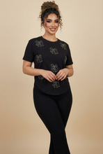 Load image into Gallery viewer, Diamond Bow &amp; "Love" Embellished Curved-Hem Tee (6 Color Options)