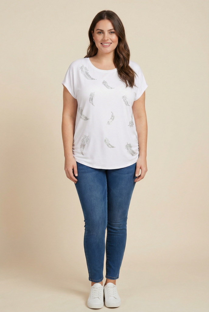 Sequin Feather Embellished Relaxed Tee (4 Color Options)