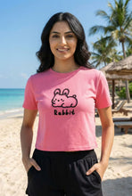 Load image into Gallery viewer, The Cute Crouching Rabbit Embroidered Cropped Tee (Multi-Color Options)